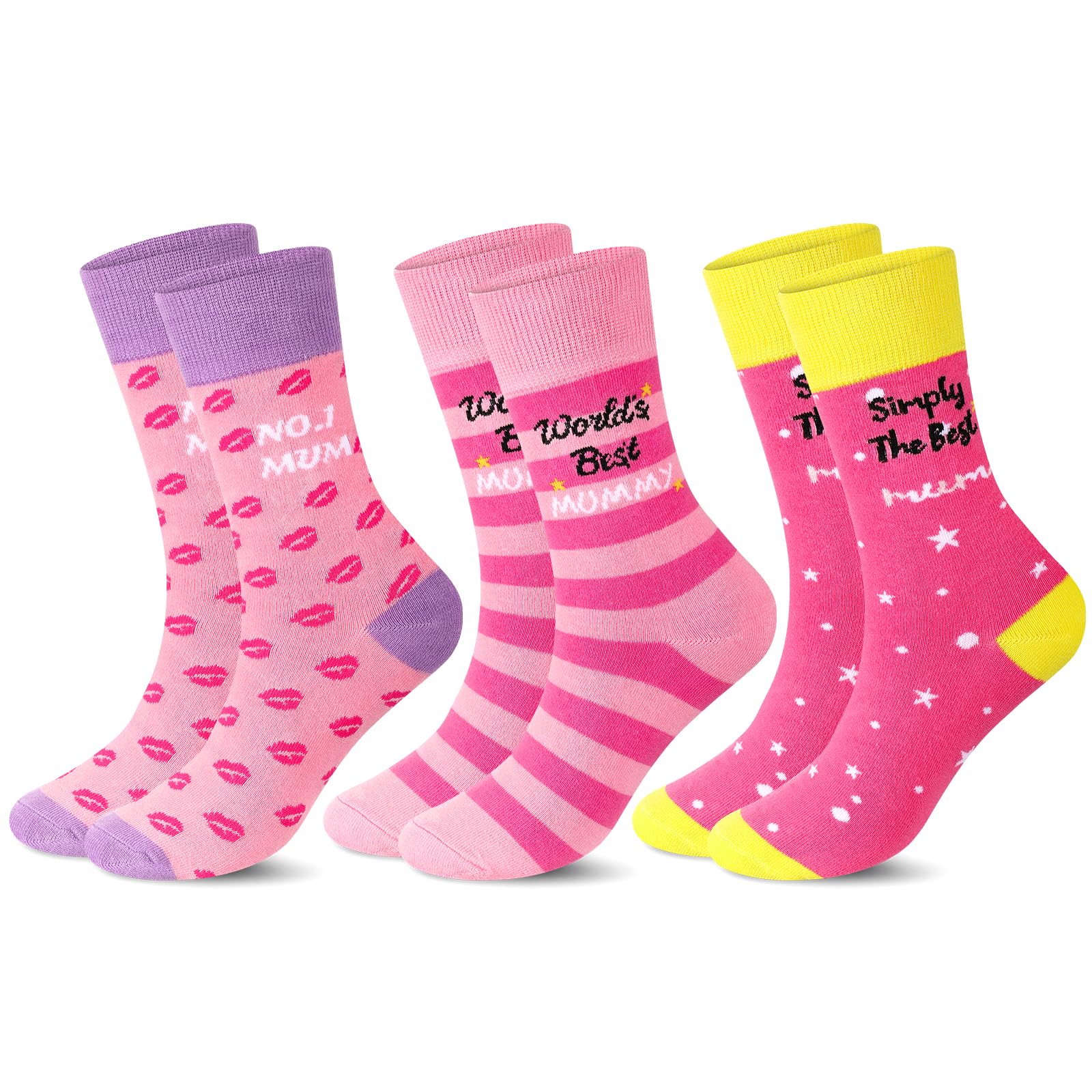 Geyoga Mum Socks - 3 Pairs Funny Cotton Socks for Mother's Day, Birthday Gifts, Pink Novelty Design