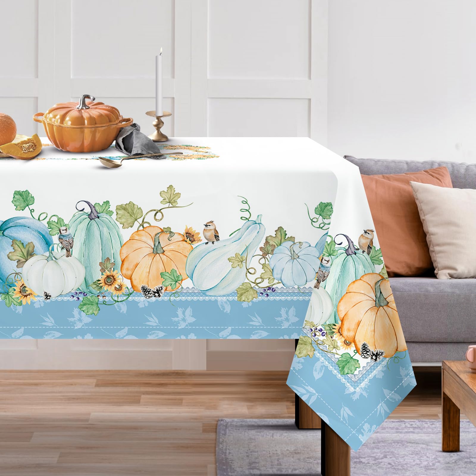 Waterproof Blue Pumpkin Tablecloth, Stain Resistant, Washable for Dining & Party, 140x180cm-image-e5217043-4038-4603-802e-1a16eebe4fc0-66156