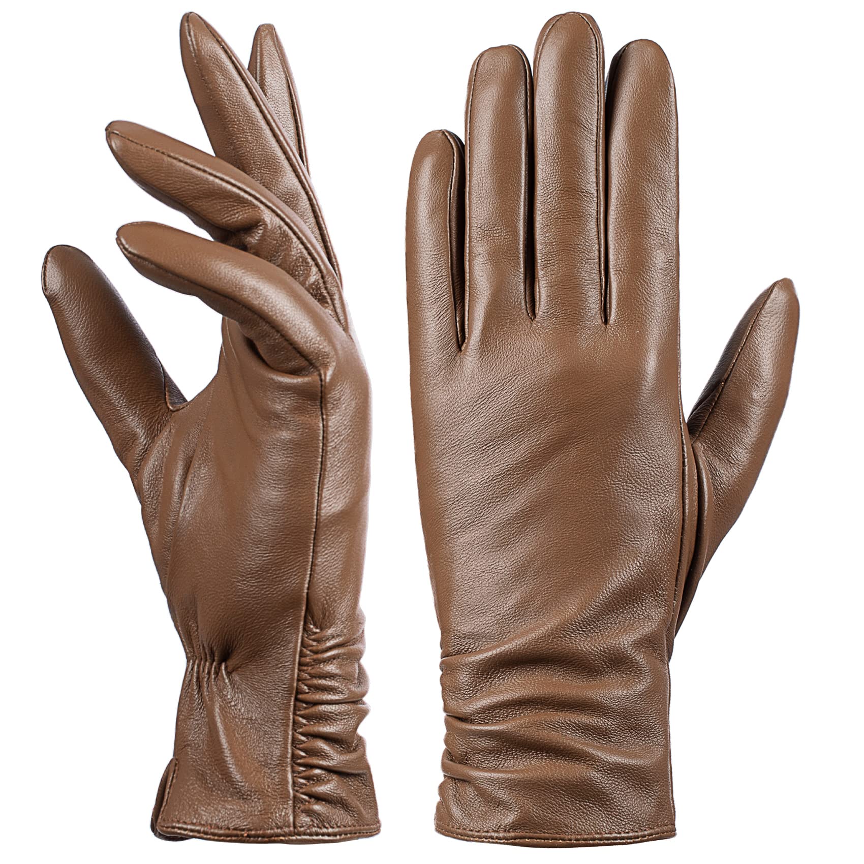 Women's Leather Touchscreen Gloves - Orange S-image-e68cab70-16d8-47dd-9dc9-dec4ea916e22-111693