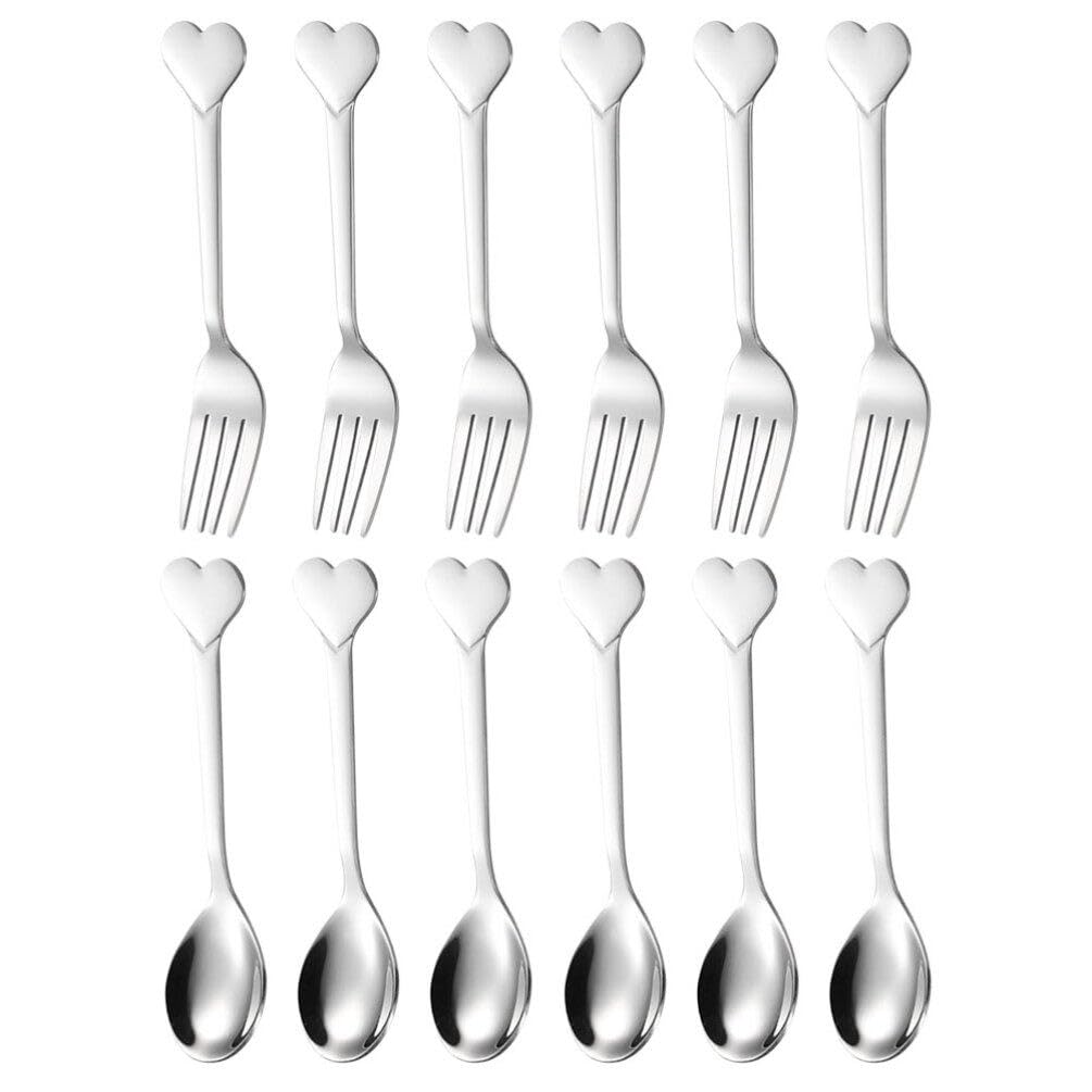 Kichvoe 1 Set Stainless Steel Coffee Spoon Appetizer Fork Heart