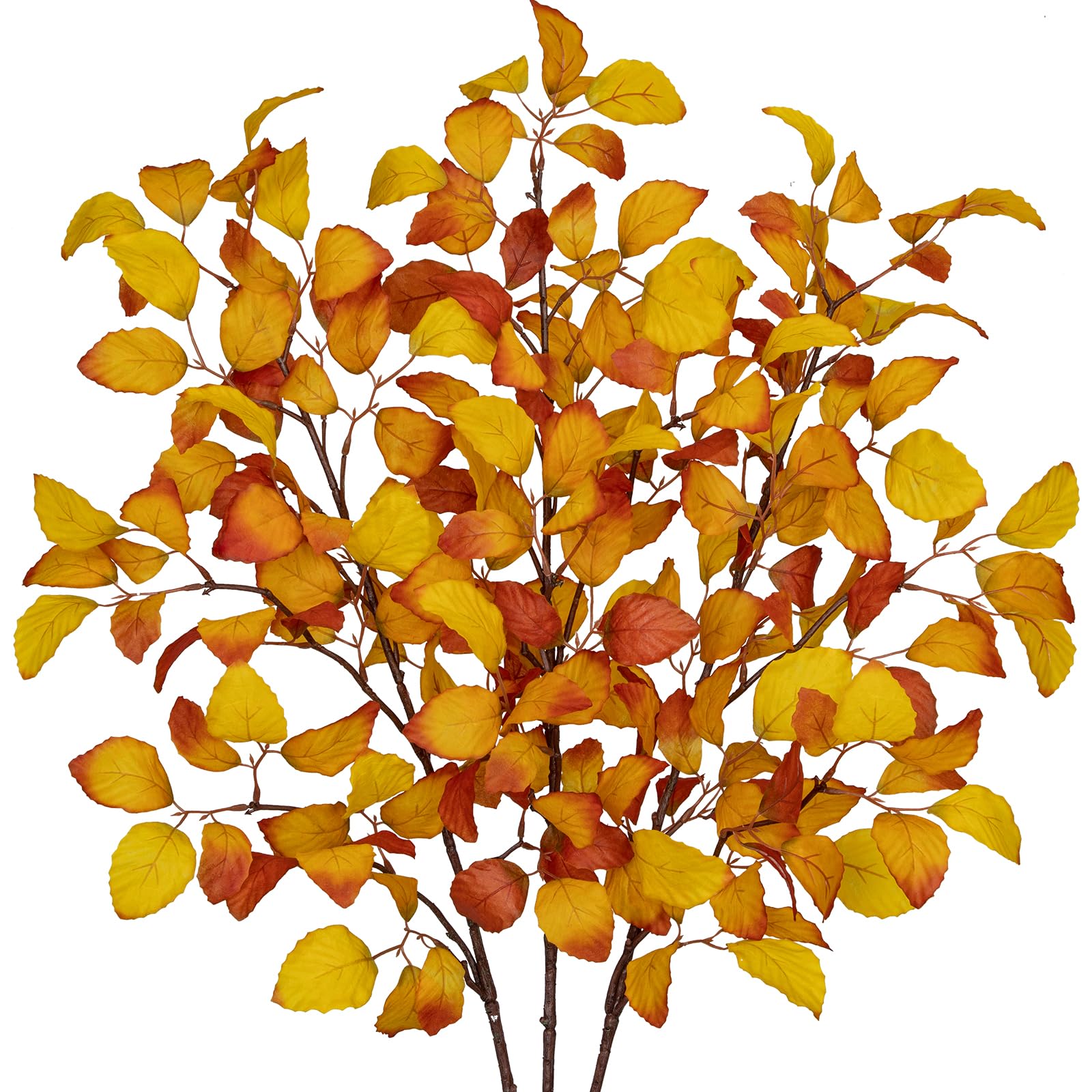Briful Artificial Fagus Leaf Stems Autumn Leaves 3PCS Golden Yellow-image-435f2e63-3728-46d8-956d-37e6459cc218-59442