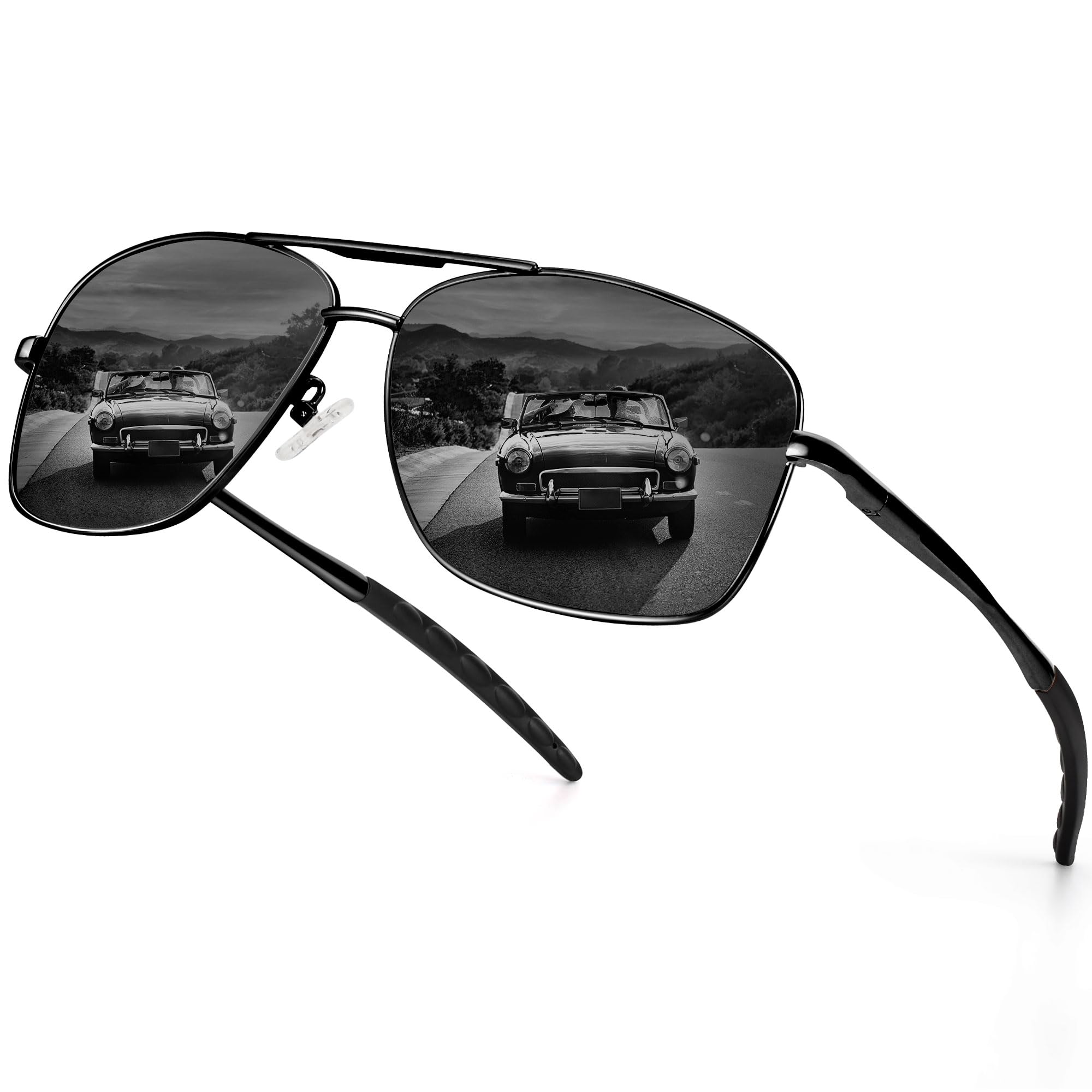Polarised Pilot Sunglasses - Black Frame/Grey Lens L
