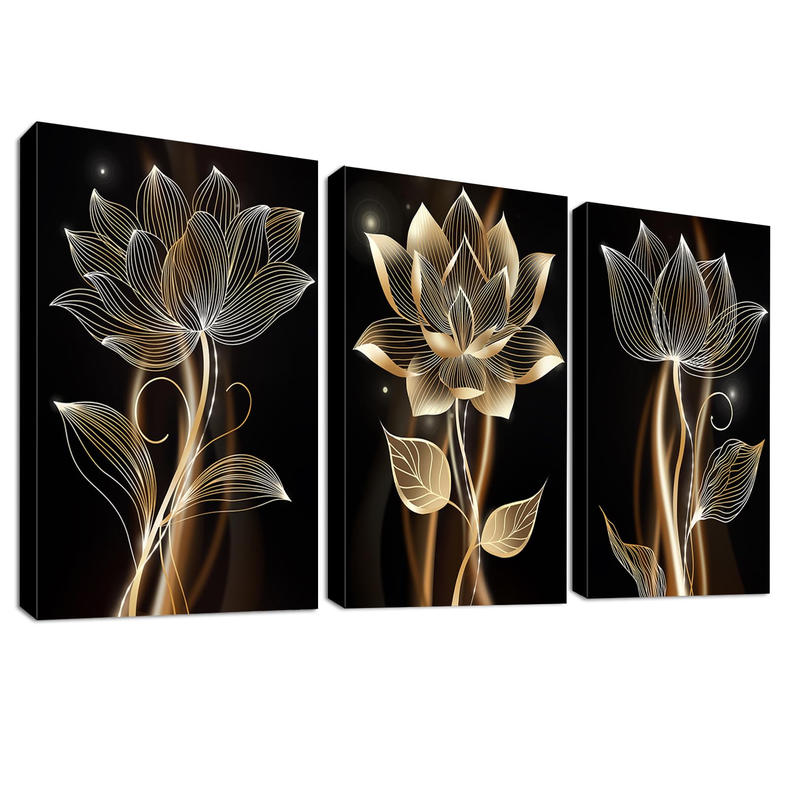 3pcs Canvas Wall Art Floral Prints - Abstract Brown Flowers 120x60cm-image-234029e3-ef11-40de-a565-777ed2f544df-94473