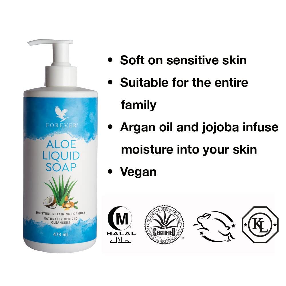 Forever Living Products Aloe Liquid Soap, 473ml, Cleanse and Moisturise,  Vegan friendly, pure Aloe Vera blended with Jojoba oil. (bundle of 2)