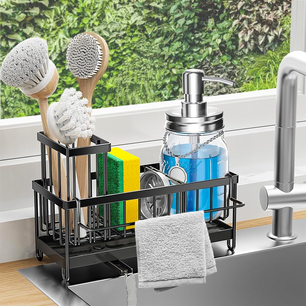304 Stainless Steel Kitchen Sink Caddy Sponge Holder with Drain Tray-image-75ede5ed-4b31-4d3c-a140-07ffcc69bb65-58554