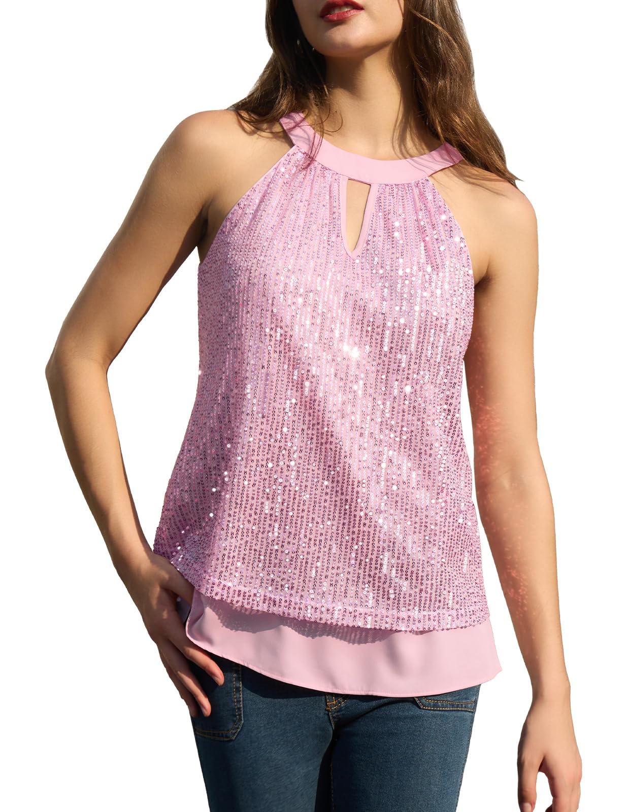 Women's Sequin Halter Vest - Blush S-image-87367e79-dca1-401e-8f2d-908926a6bc33-119155
