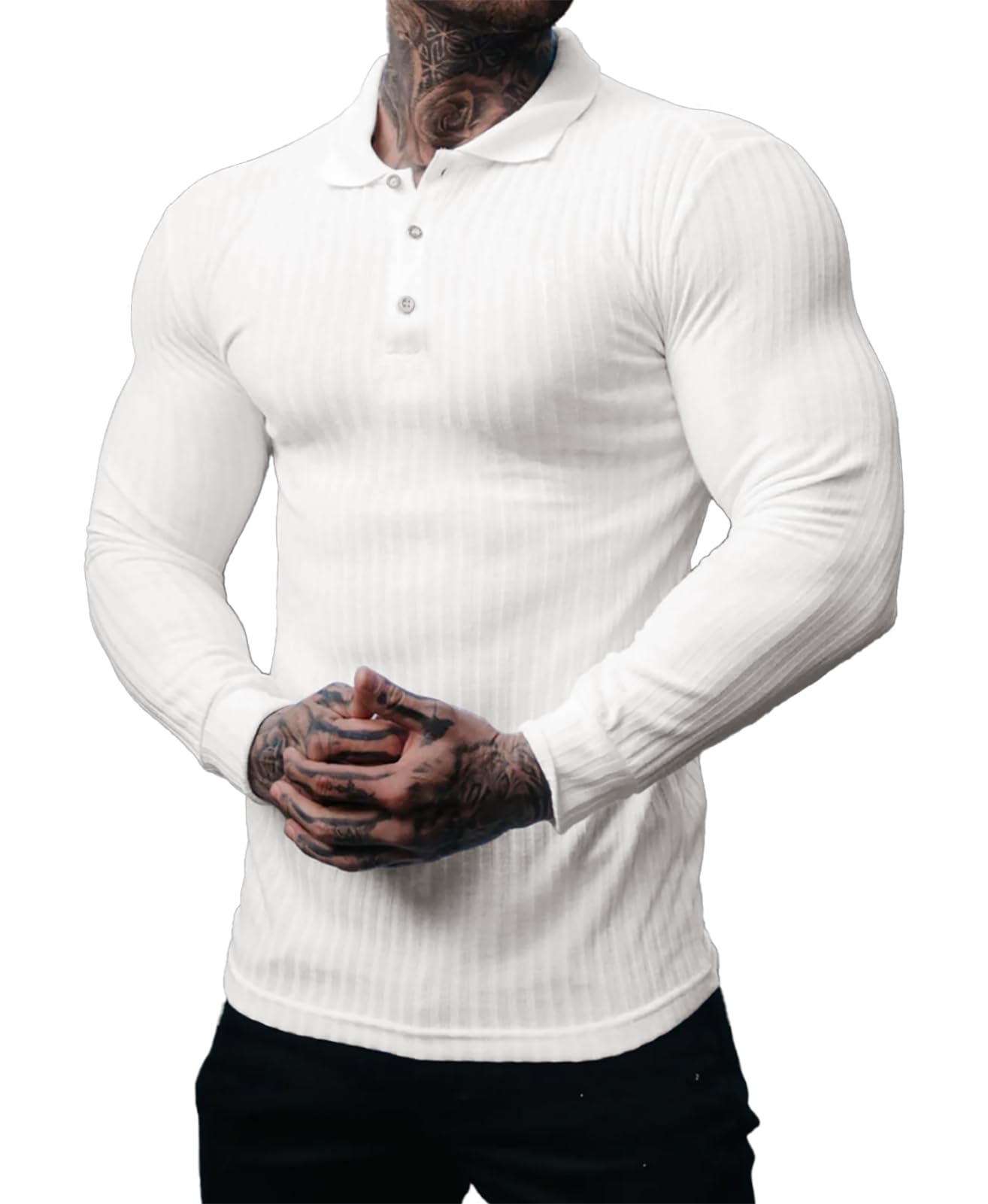 Men's Slim Fit Ribbed Polo Shirt - White L-image-7c209bf7-61eb-4a18-ac1c-d0c10357090a-115917