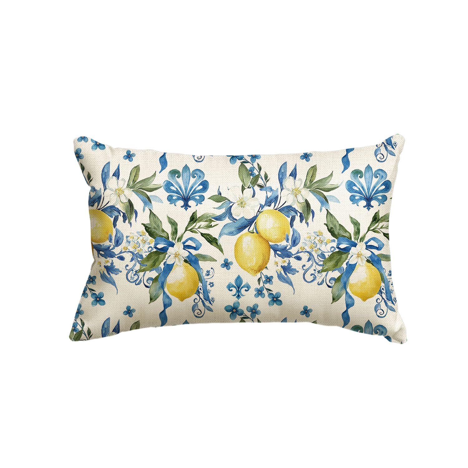 Lemon Flowers Cushion Cover - Blue 50x30cm-image-a9428ae3-65e8-4eb9-8cfd-e73937091923-4380