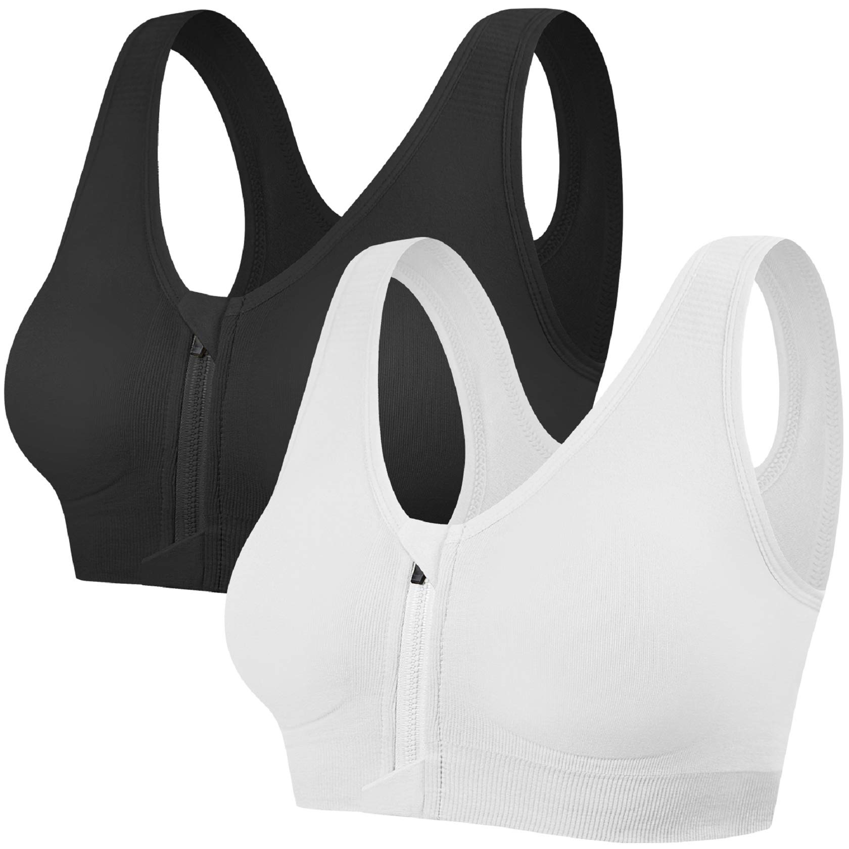Women's Black+White Zipper Front Sports Bra with Removable Pads, L - Ideal for Yoga & Running-image-994df79b-9fc8-4db4-a45e-6e25de72c70d-55168