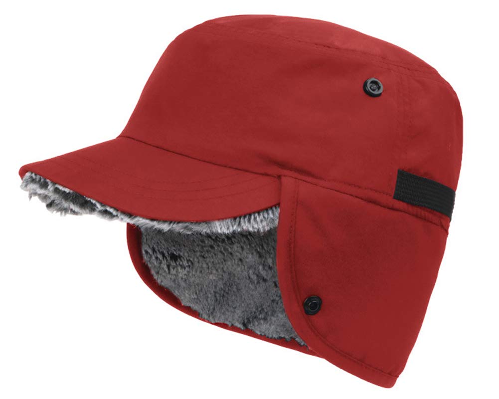 Thermal Winter Flat Top Cap with Earflaps, Water Repellent, Faux Fur Lined, Unisex, Red - Ideal for Outdoor Activities-image-079fca4e-7841-4447-8924-9444a7665c56-66898