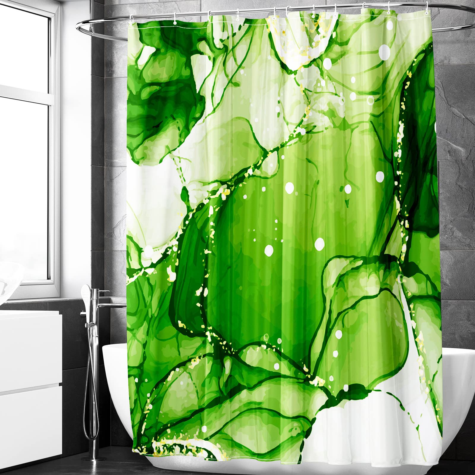 Shower Curtain Waterproof with Hooks - Olive Green 70.9x70.9 in-image-76b9eead-dfef-4e26-8815-9d71999784db-97794