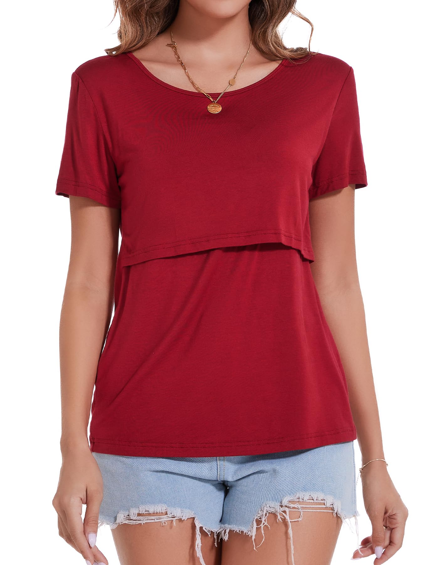 Nursing Top Short Sleeve - Wine Red XL-image-b012cf61-d510-497f-a3b4-be077033f126-89926