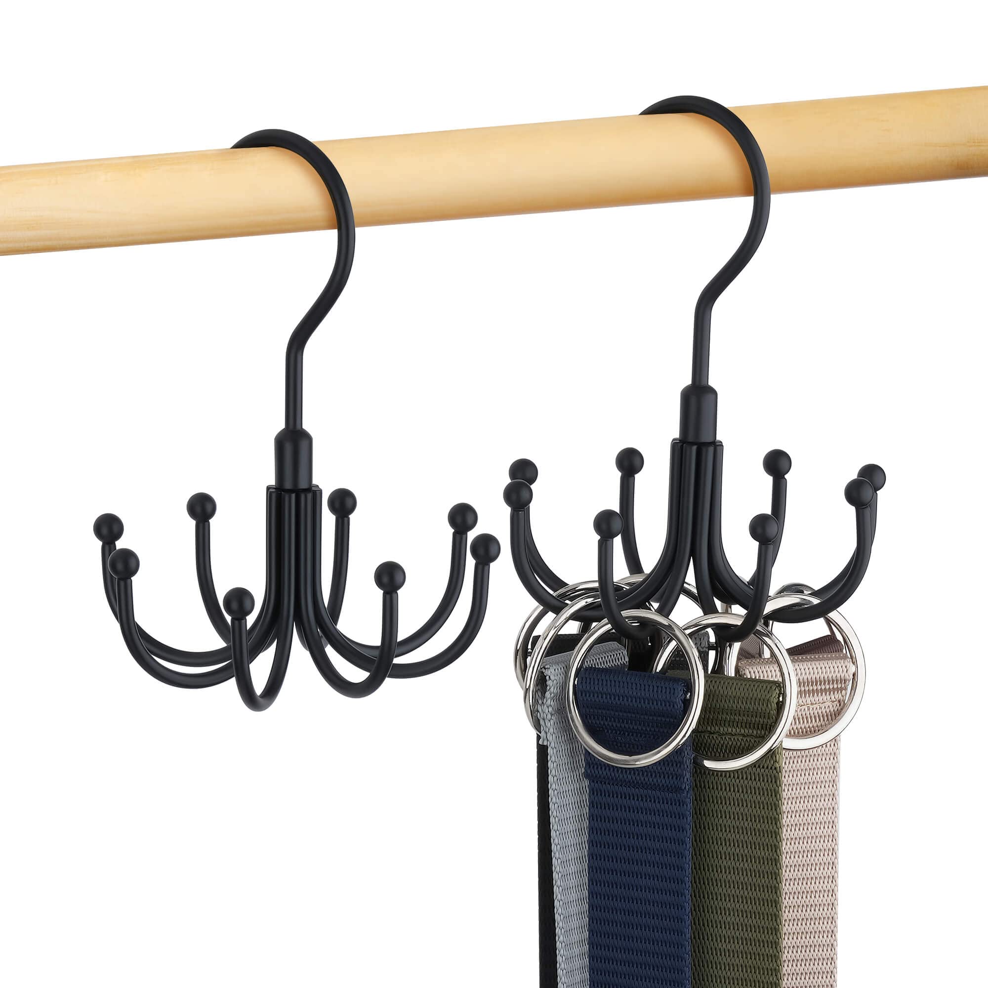 2 Pack Swivelling Belt Hanger with 16 Hooks, Space-Saving Black Belt Rack-image-af992292-6a26-4908-b30c-750099af2b88-53865