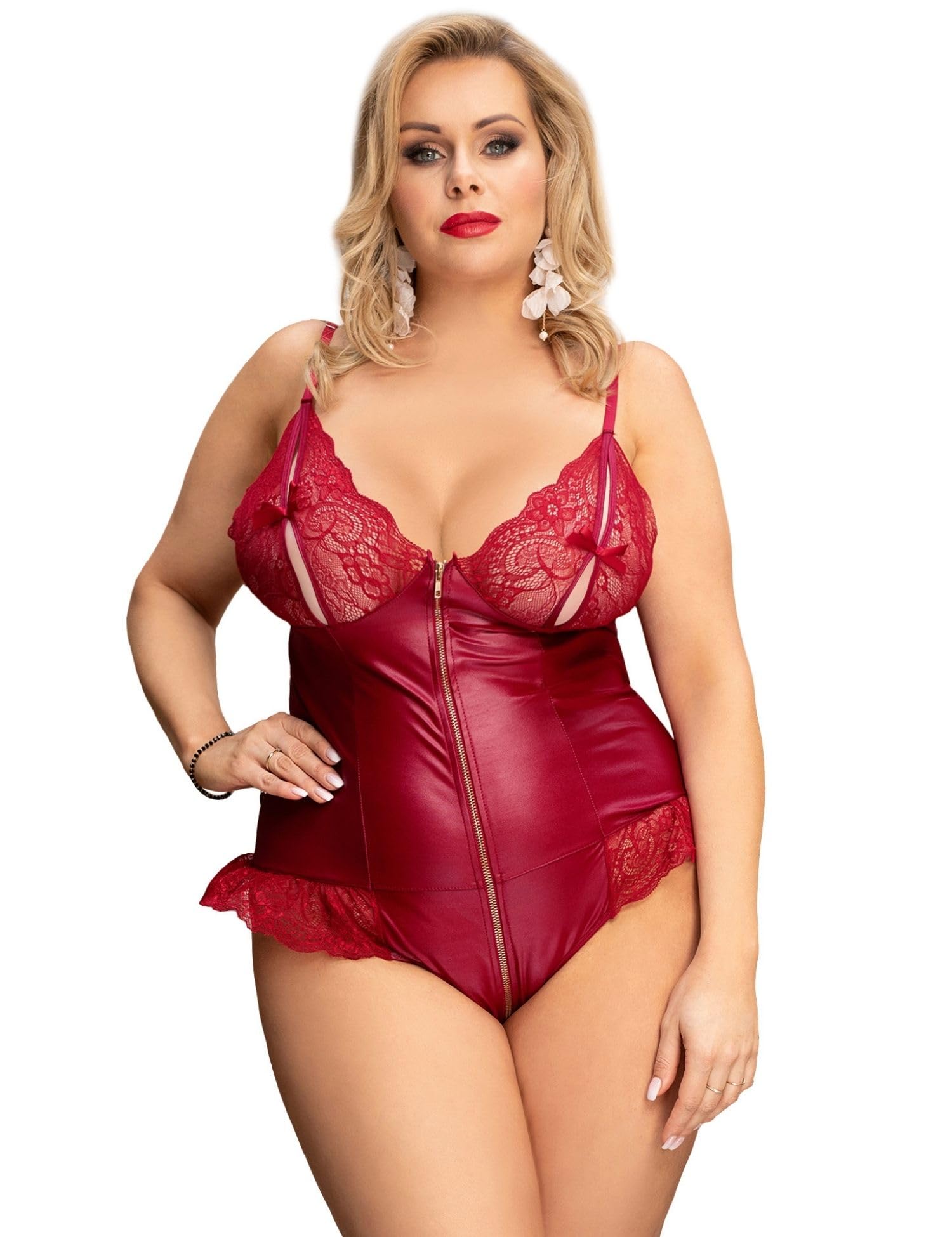 PU Leather Lace Bodysuit - Red 10-image-5992d565-61e7-44c3-942d-93440a57f5a7-104742