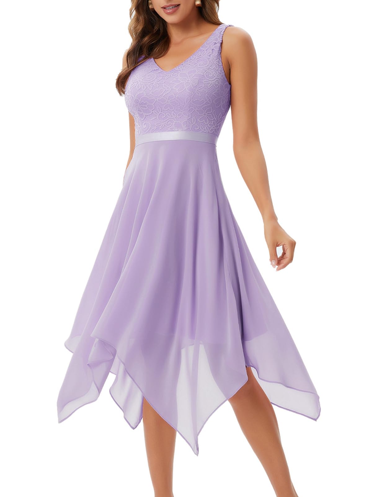 Women's Chiffon V Neck Dress - Lavender L-image-bdbb47af-d55e-4bb0-85bb-4e74272dfeff-88622