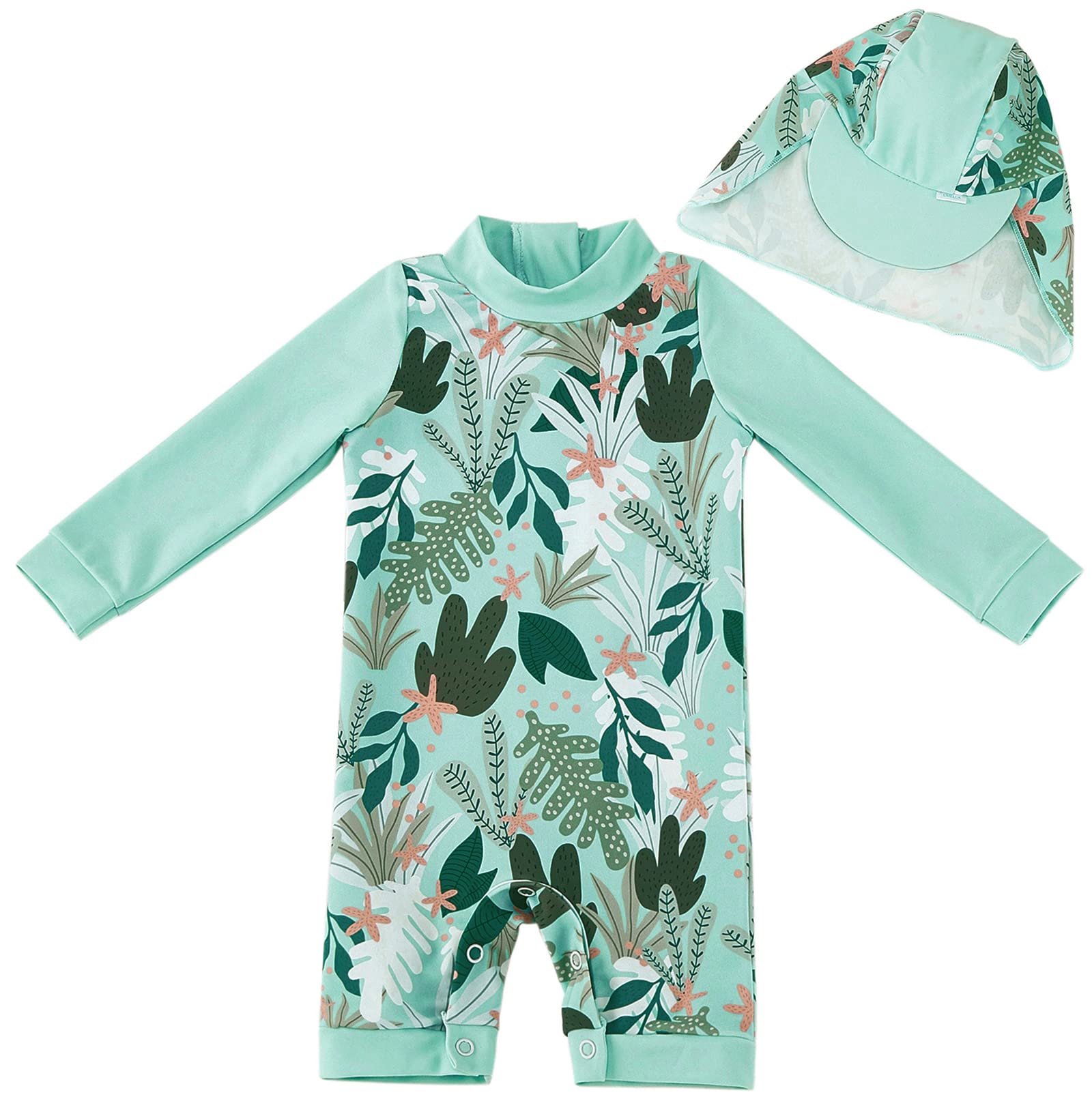 Baby Girls Swimsuit UPF 50+ with Sleeves - Green Tropical 9-12M-image-032adddd-0bde-40a3-b180-380f173bad9e-97099