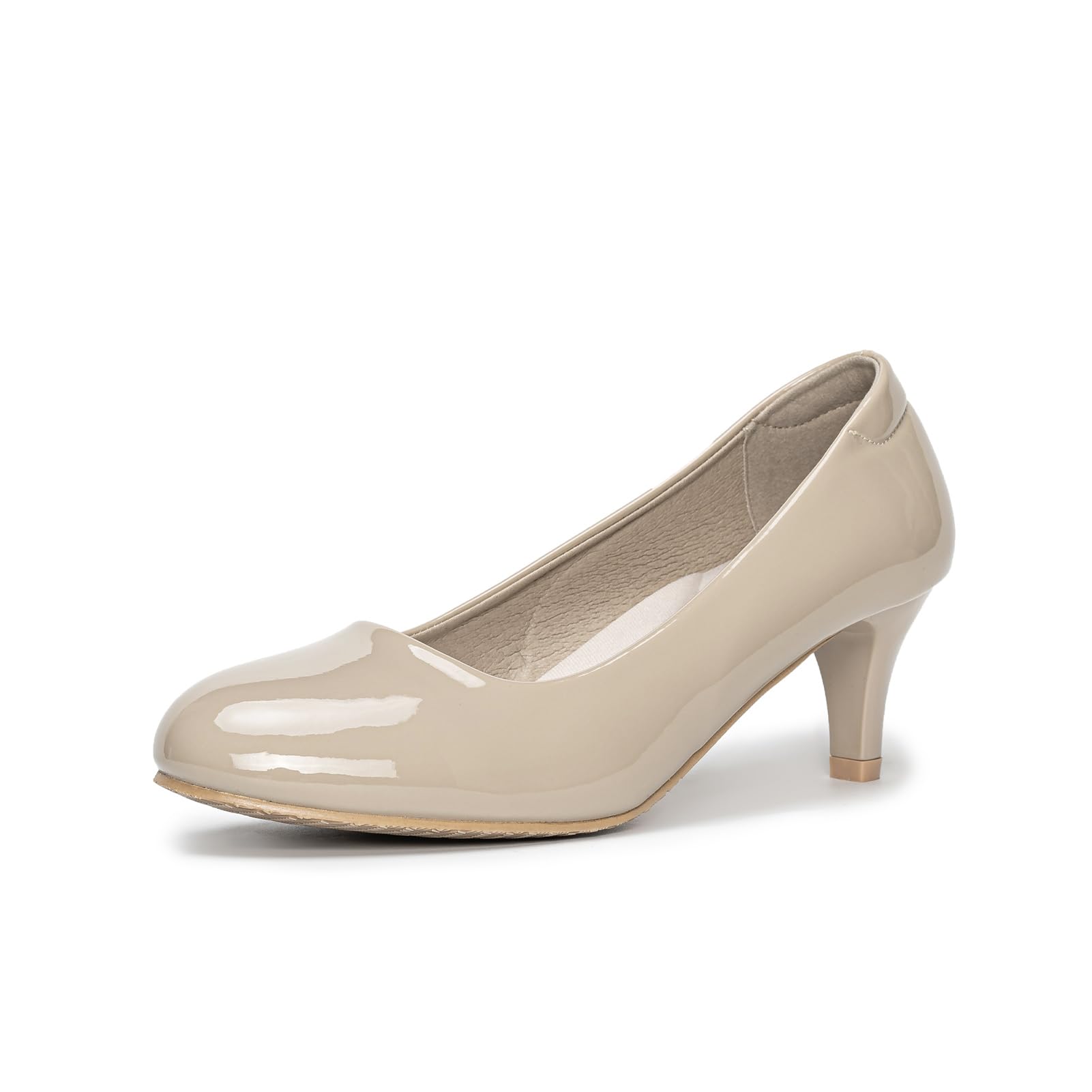 Women's Round Toe Kitten Heel Court Shoes - Elegant Nude Patent Pumps, Size 5-image-9dc56544-8702-401a-9a7c-24625bff8187-74906