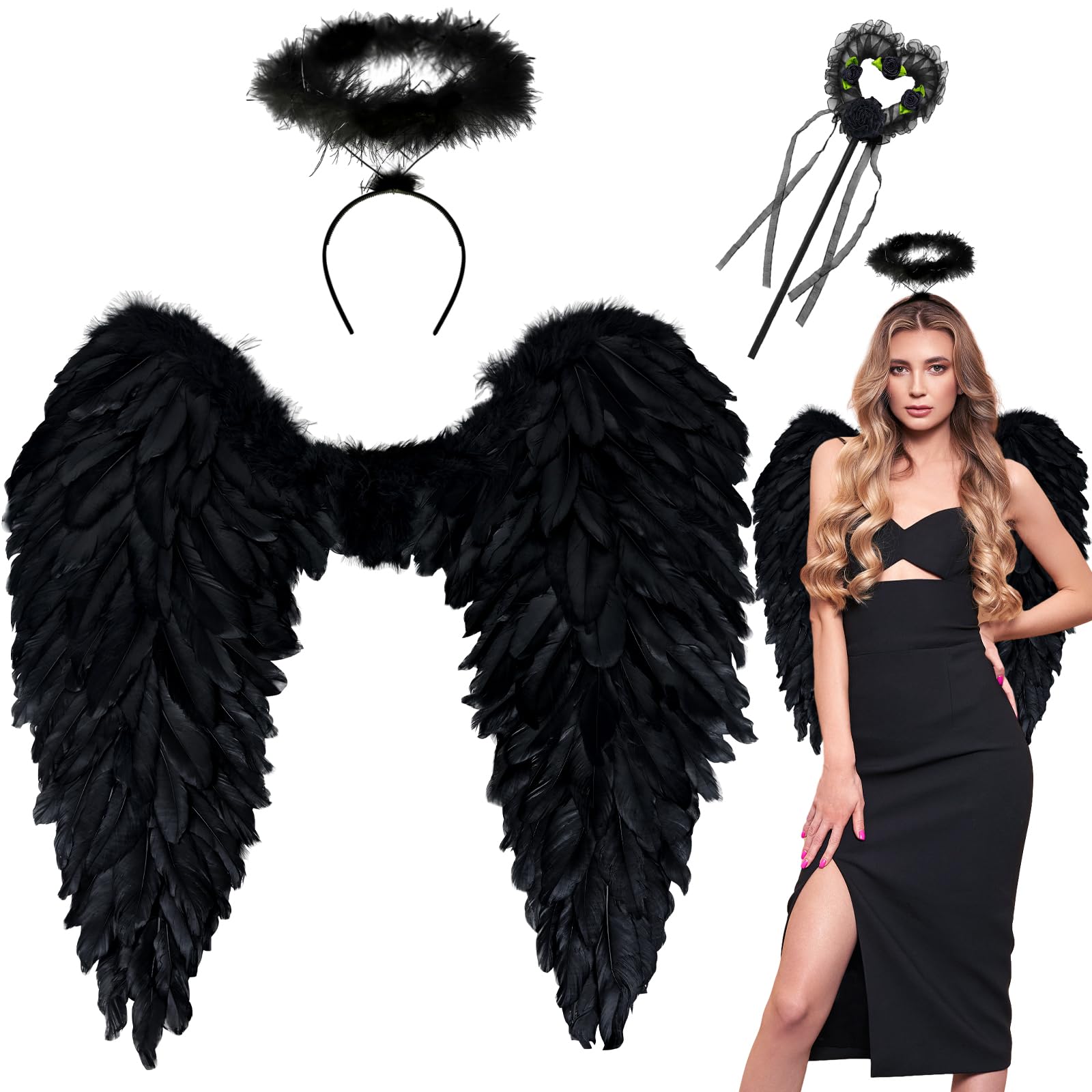 Angel Wings & Halo Costume Set - Black 45x45cm-image-bf5aca8d-4553-4913-9457-6b110a307c00-87346
