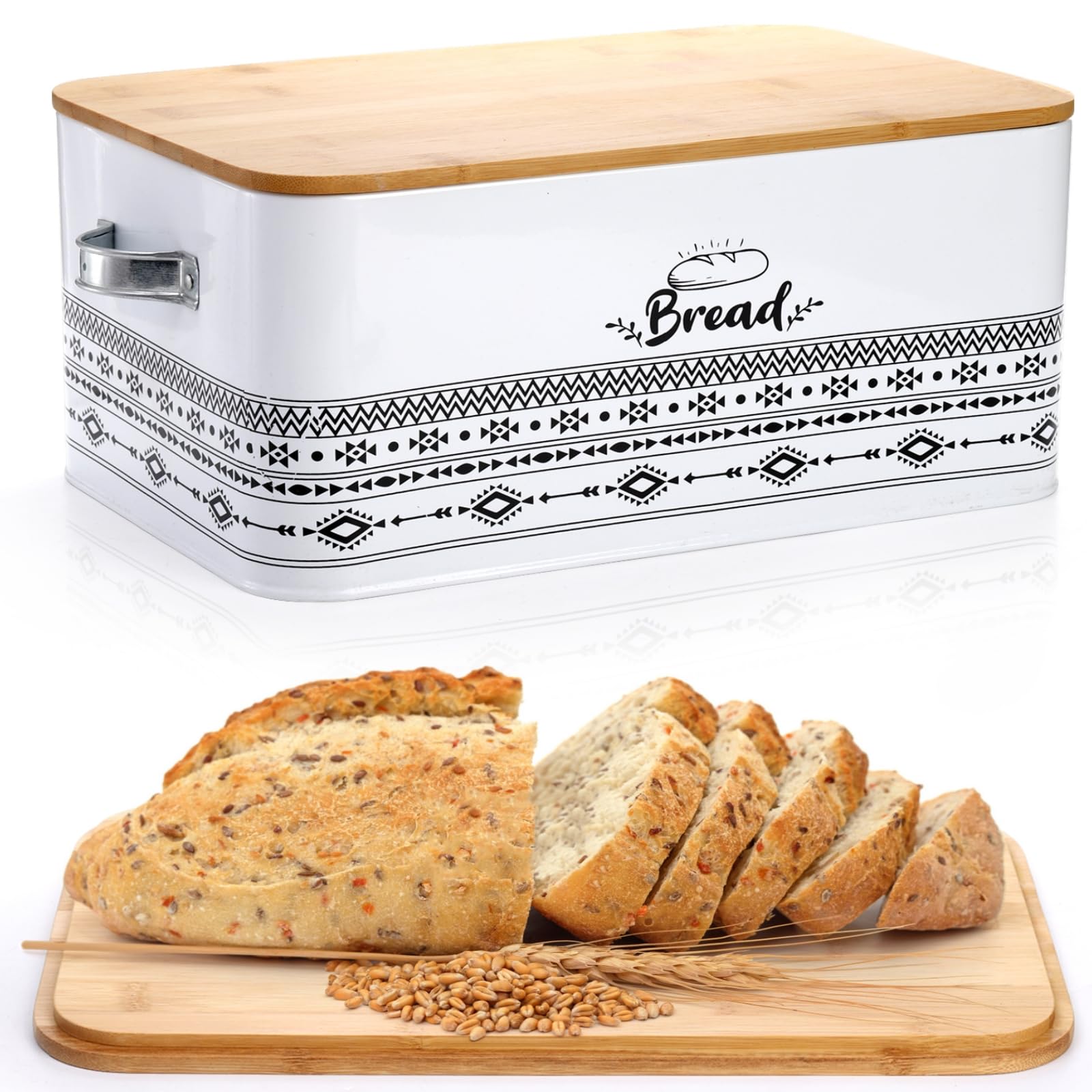 Large Metal Bread Bin with Cutting Board Lid - White-image-700680fa-cd86-4e7c-bcdc-9165c1ab5cf4-104966