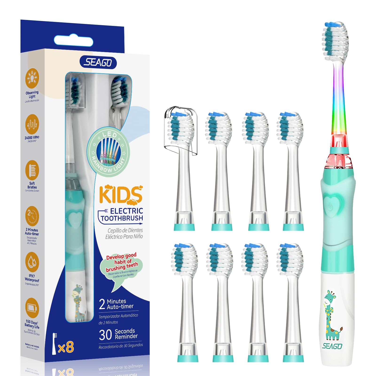 Kids Electric Toothbrush LED Timer - Green 1 Count-image-553199b7-c27f-4751-b673-8e642b6a8a65-117166