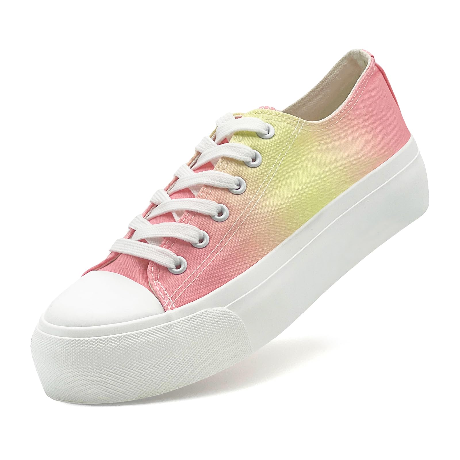 Ladies Canvas Platform Trainers - Pink Yellow