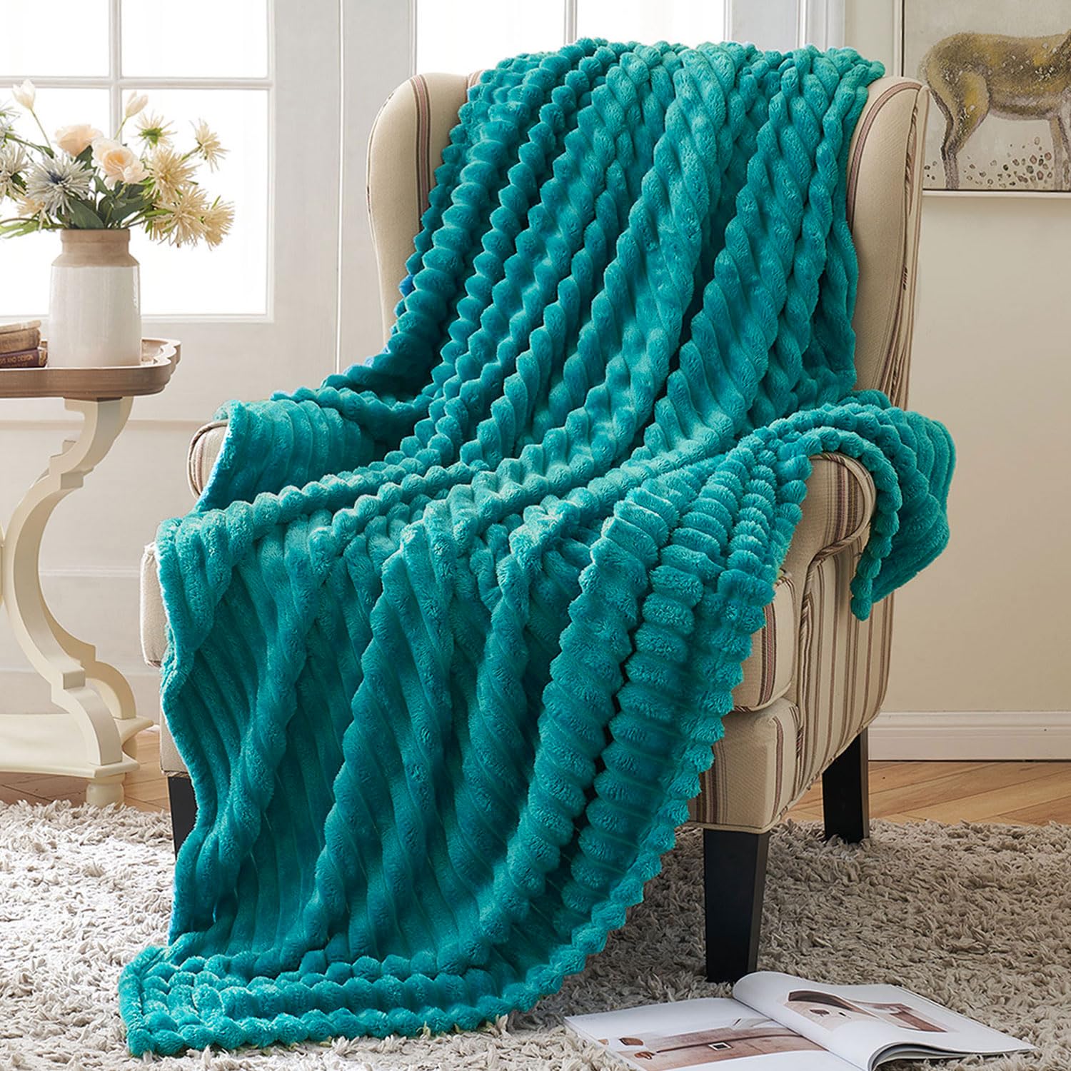 Fleece Throw Blanket - Soft Flannel & Sherpa Reversible, Warm & Fluffy, 50x60 Inch, Blue Green-image-f08ec02e-fcf8-46f5-8fc1-ee9e2948e95b-68130