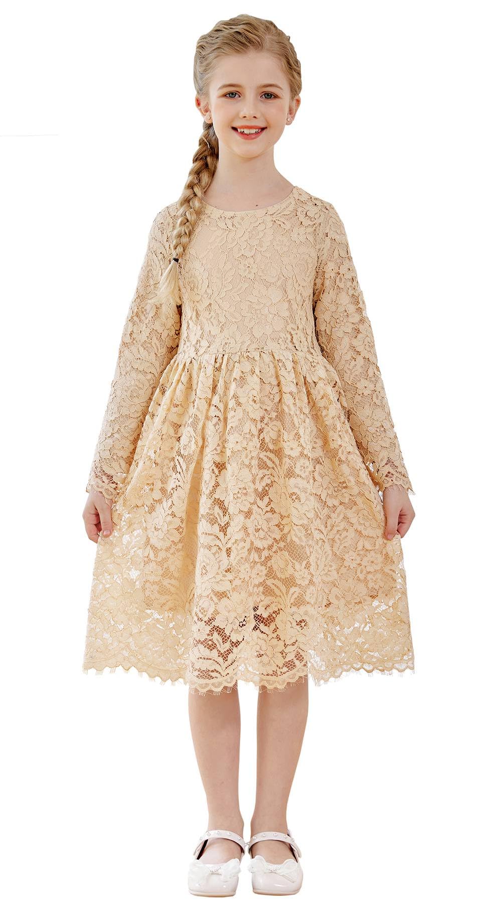 Girls Lace Party Dress - Champagne 5-6 Years-image-9c387cd9-5626-49ed-9c0a-bdd49a2d62e8-111037
