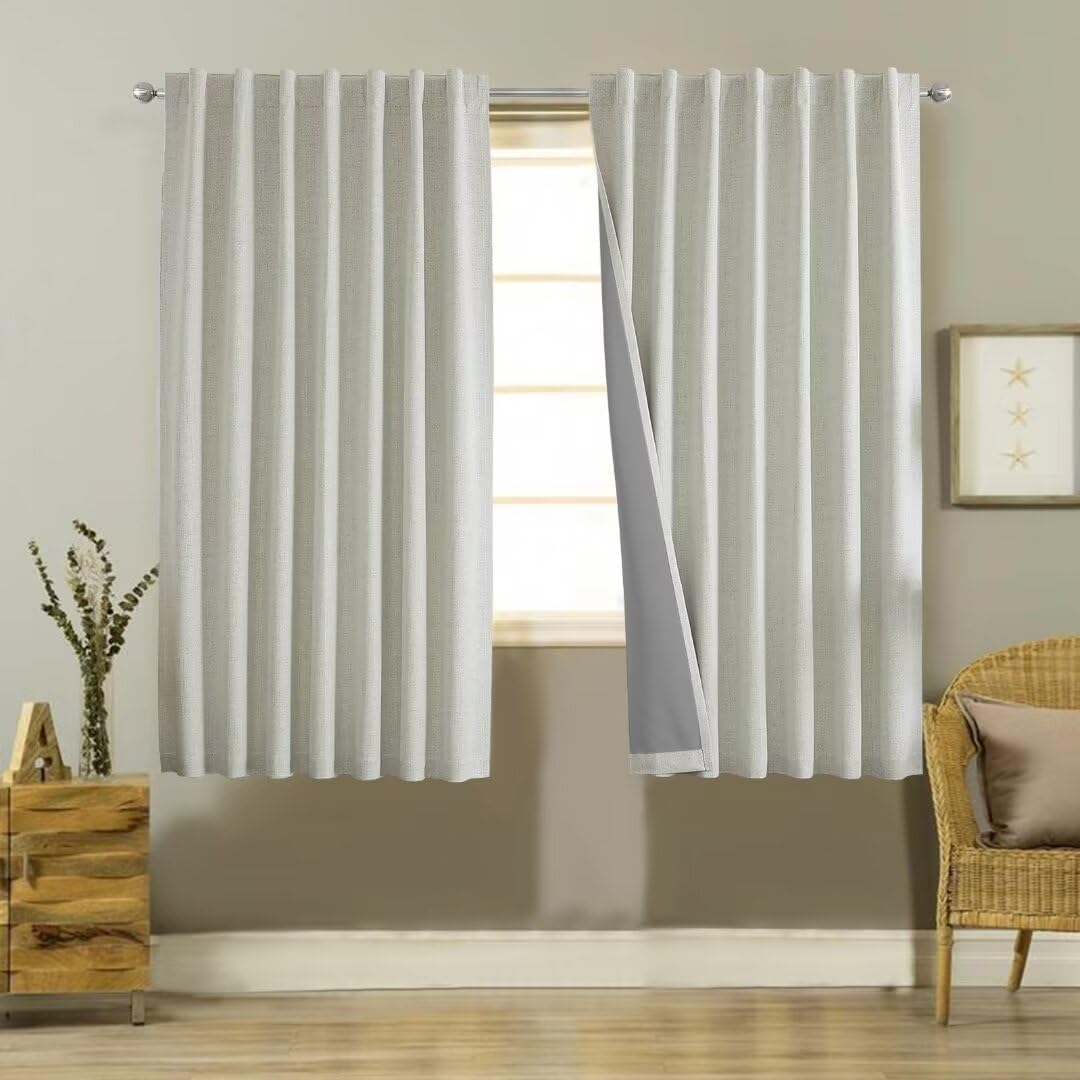 Blackout Thermal Curtains - Light Beige 52x63 Inch-image-3cb99448-50f4-4f9b-b2e1-1dd2bc9936f5-120909