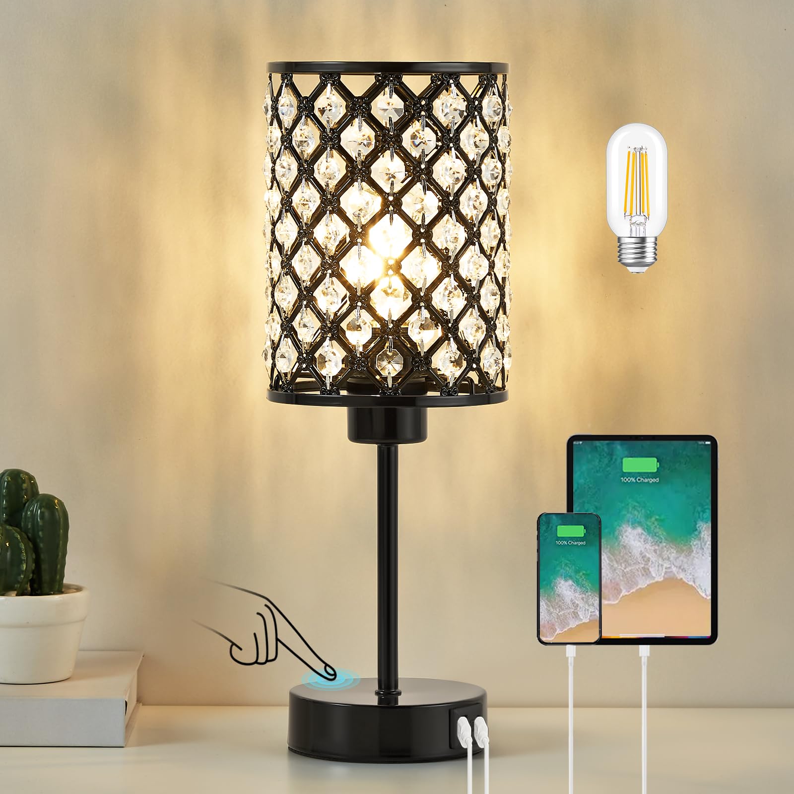 Crystal Touch Lamp USB Ports - Black 14.75"-image-d1e396da-7269-4934-a139-8b2544161b7a-112904