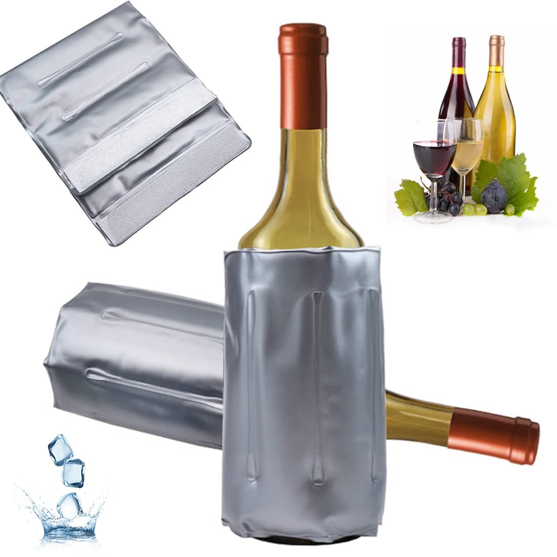 Silver Wine Chiller Sleeve - Gel Cooling Holder for Red, White, Champagne & Sparkling Wines-image-0f2147d4-7a5e-4aa7-ba2b-c3c082740fcd-65591