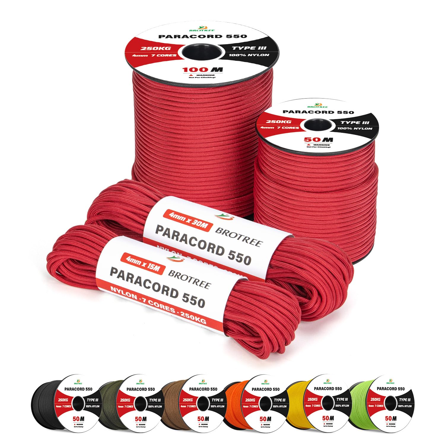 4 Rollen Paracord 4 Mm – 10 Meter Per Rol, 7-kernig Nylon, 250 Kg Breeksterkte, Voor Camping En Outdoor