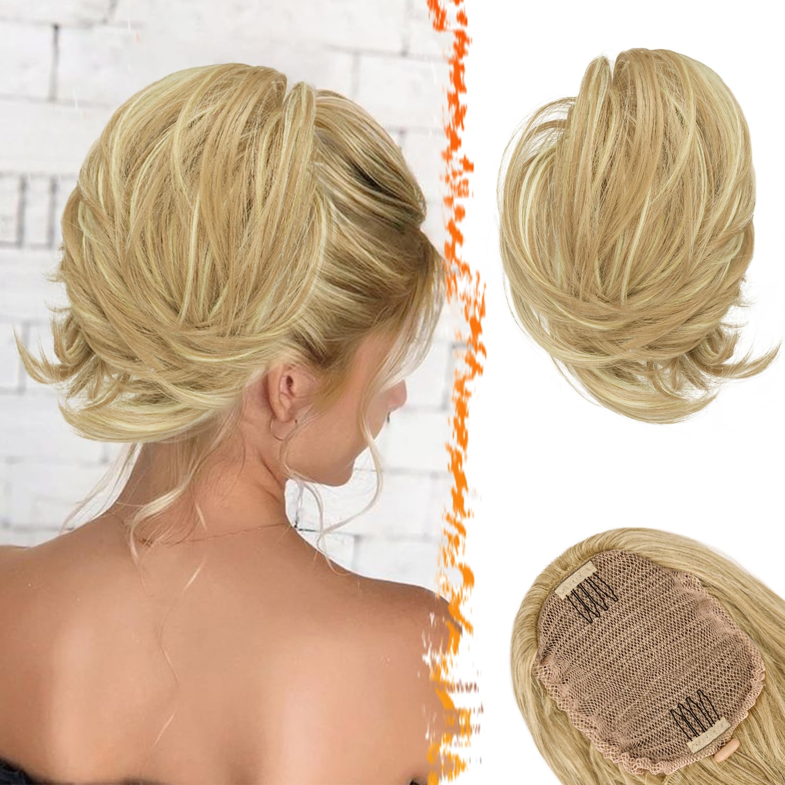 Blonde Synthetic Hair Bun Extension - Light Ash Blonde Mixed - Short Straight Ponytail Scrunchie-image-cedf00b9-0dbb-4a2b-9f66-ee919c78b5dd-56931