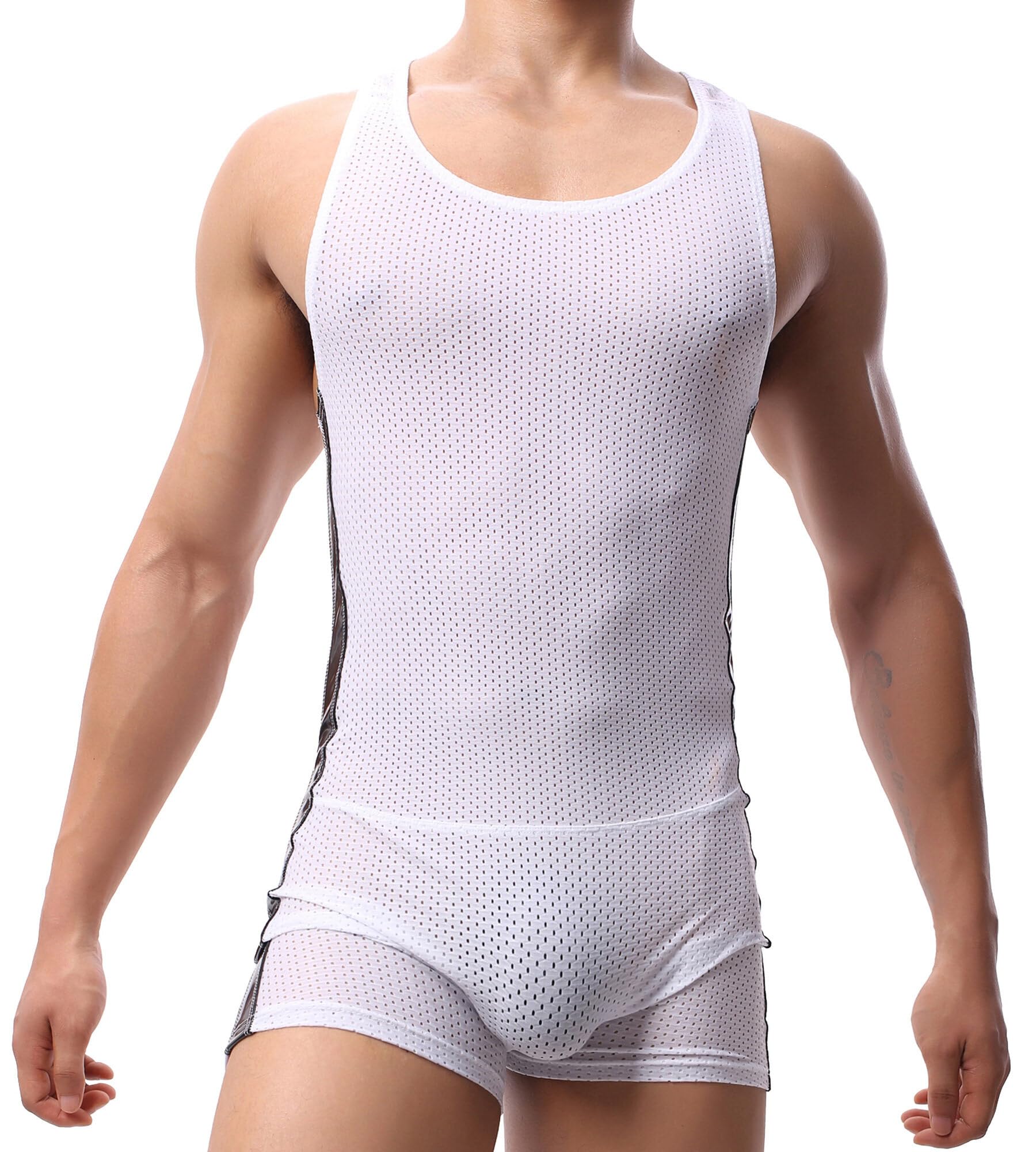 Men's Sports Leotard Mesh Slim Fit Bodysuit - White L-image-2e3a8621-c075-4c81-b7b9-6952f4b8c02c-102222