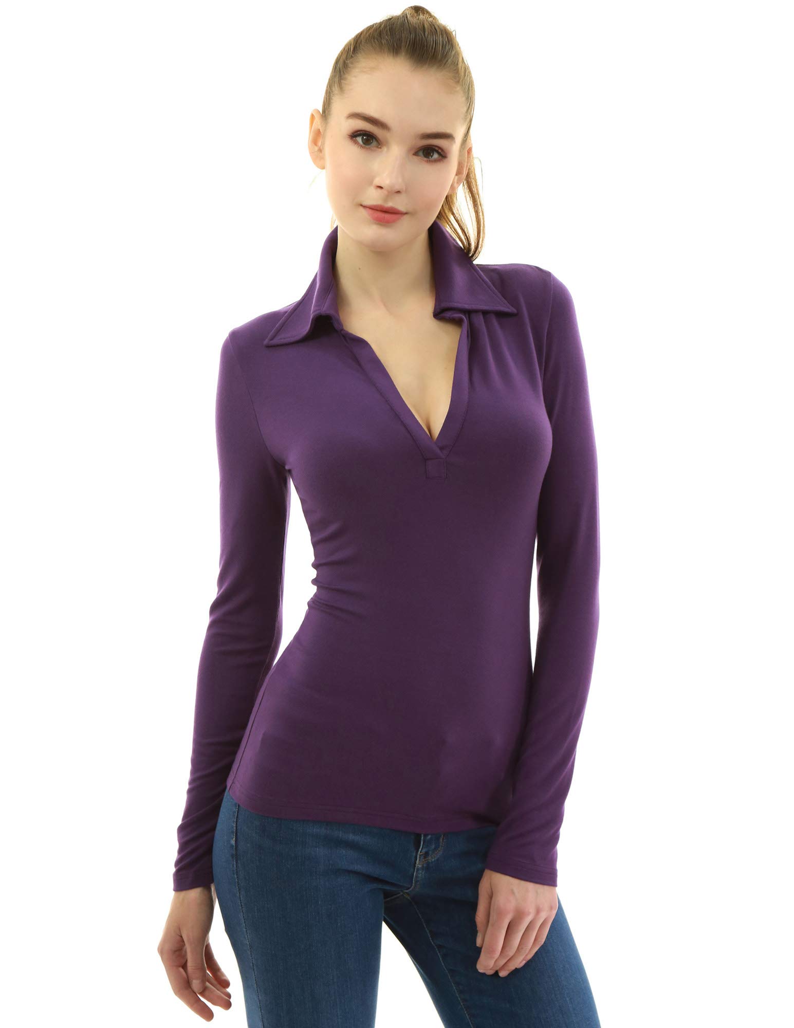 Women's V-Neck Polo Shirt - Purple Large-image-86c3995a-f619-4a11-b18d-4663872cf284-115973