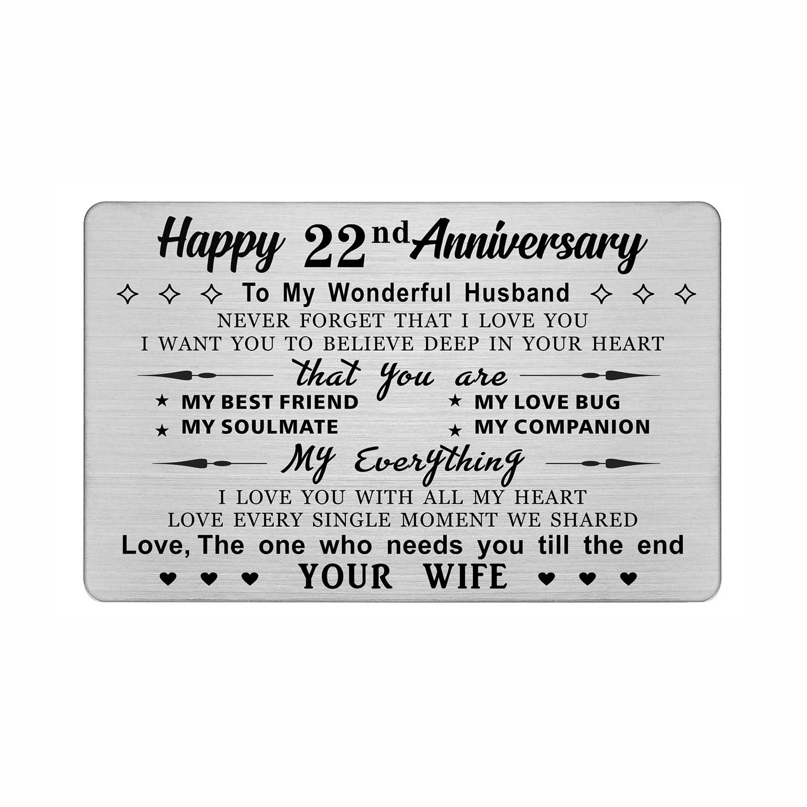 22nd Wedding Anniversary Card for Husband – I Love You Keepsake Gift for Him, Metal Wallet Insert