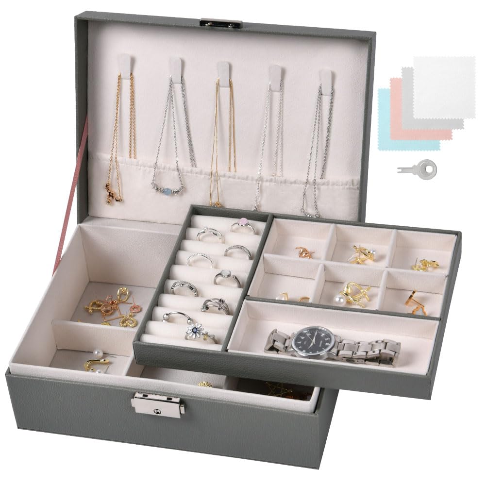 Aucuu Jewellery Organiser, Jewellery Box 2-Layer Large Box box Black-image-9082714b-50e7-42f2-9a2b-4bdb23aa6bea-42023