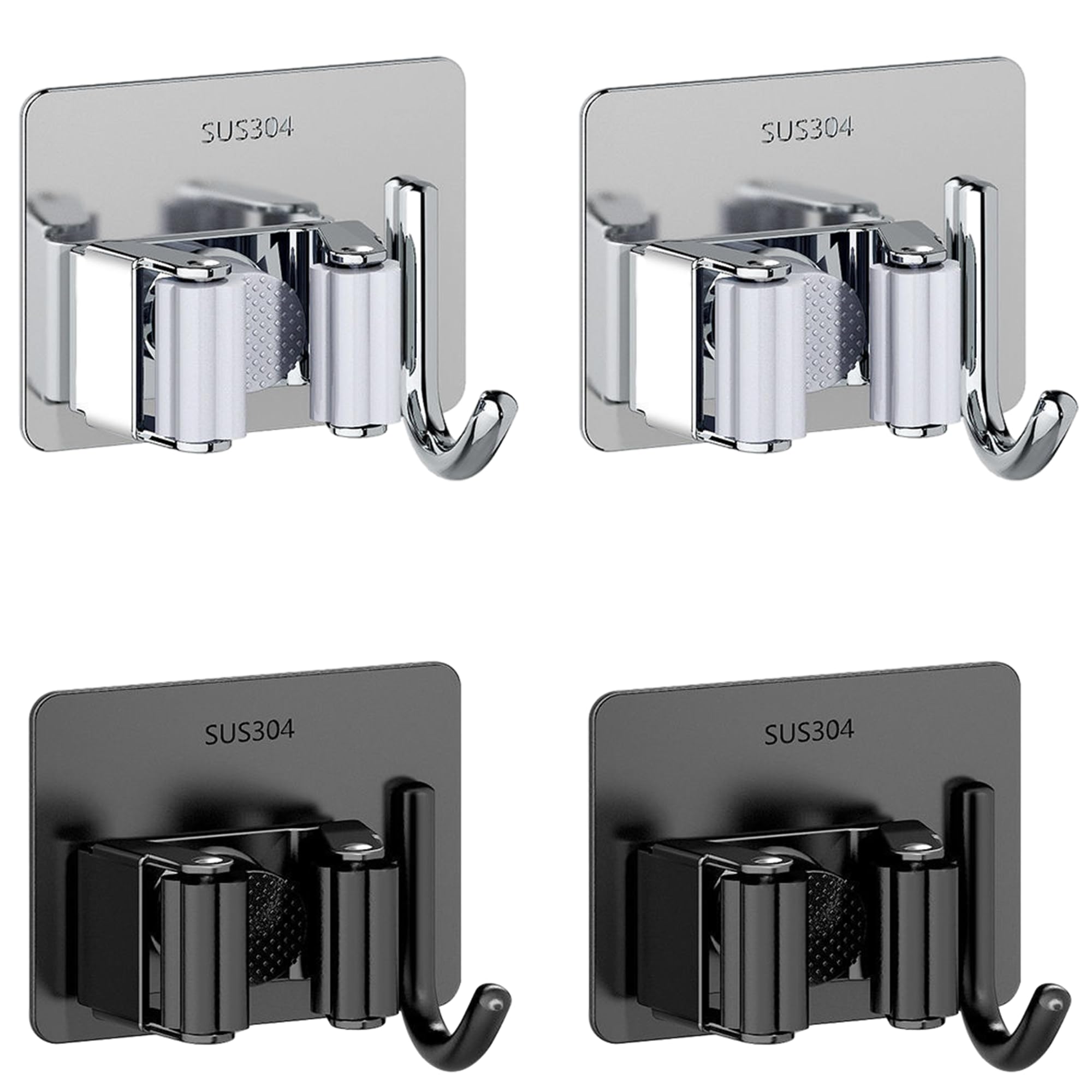 M JINGMEI Mop Holder Wall Mounted, Stainless Steel 4Pcs (Black&Sliver)-image-abaf79c4-7db4-4f6d-b8a8-123ea9d6daaa-37854