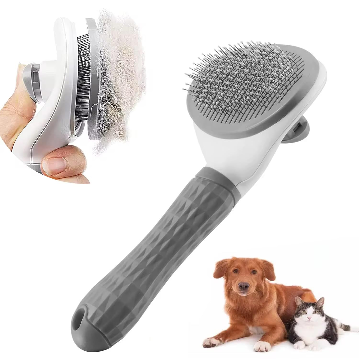 Self Cleaning Pet Hair Remover Brush - Grey