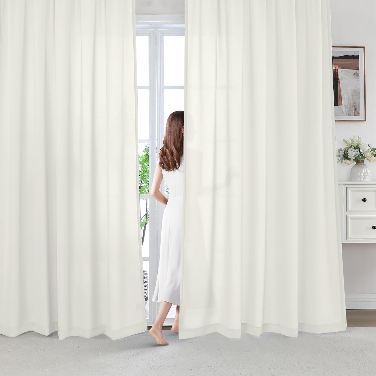 Voile Semi Sheer Eyelet Curtains - Beige 55x72in 2 Panels-image-aacff892-ebfd-4195-823f-8fefa7031daf-104564