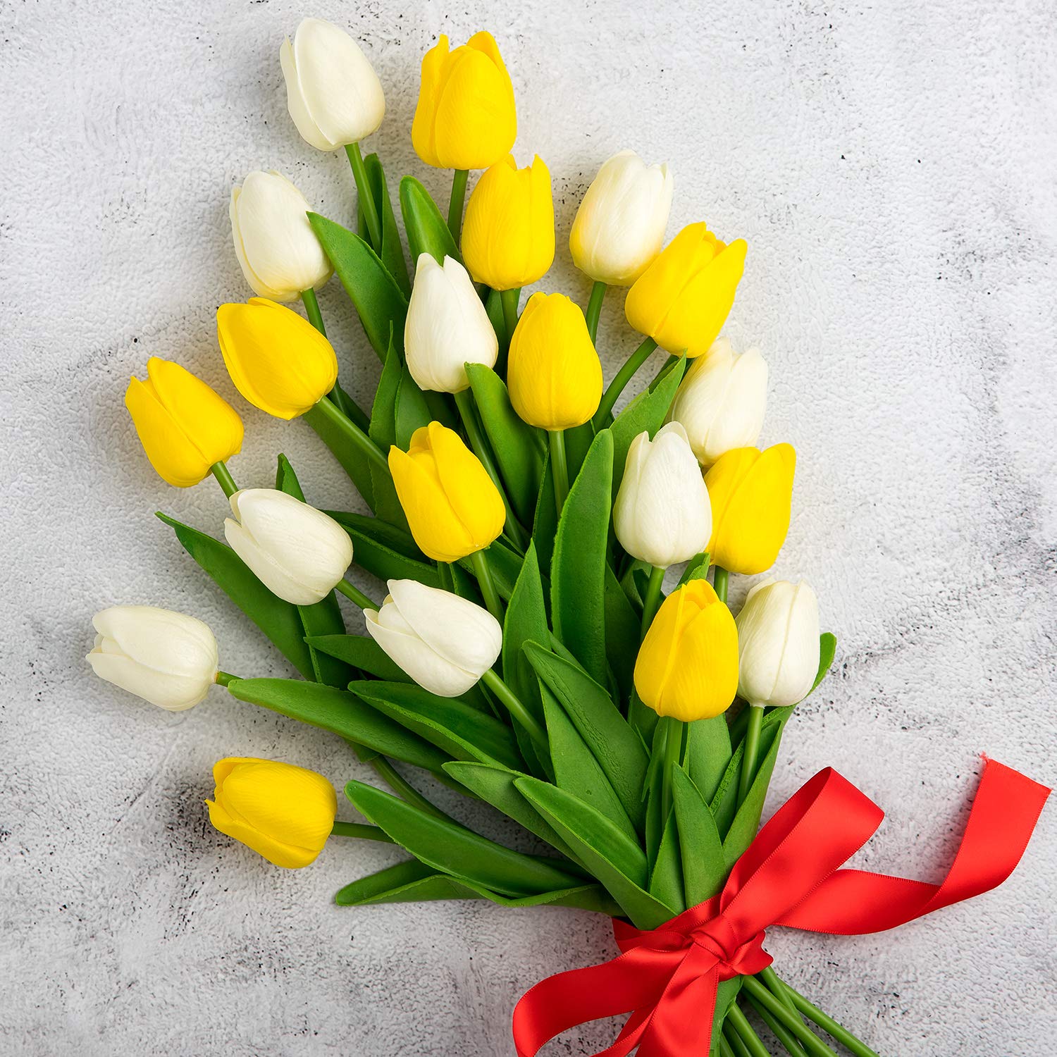 Whaline 20 Pcs Real Touch Faux Tulip Bouquet - Milk White & Yellow for Home, Wedding & Party Decor-image-1ea6c512-703e-4c04-95d5-27ad11836955-66715