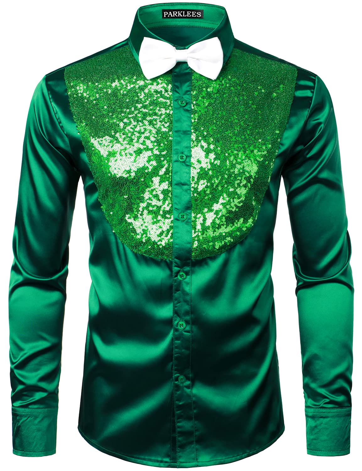 Men's Sequin Satin Shirt - Emerald S-image-687fd52b-baa9-448b-b1ab-6dd552cb9277-117901