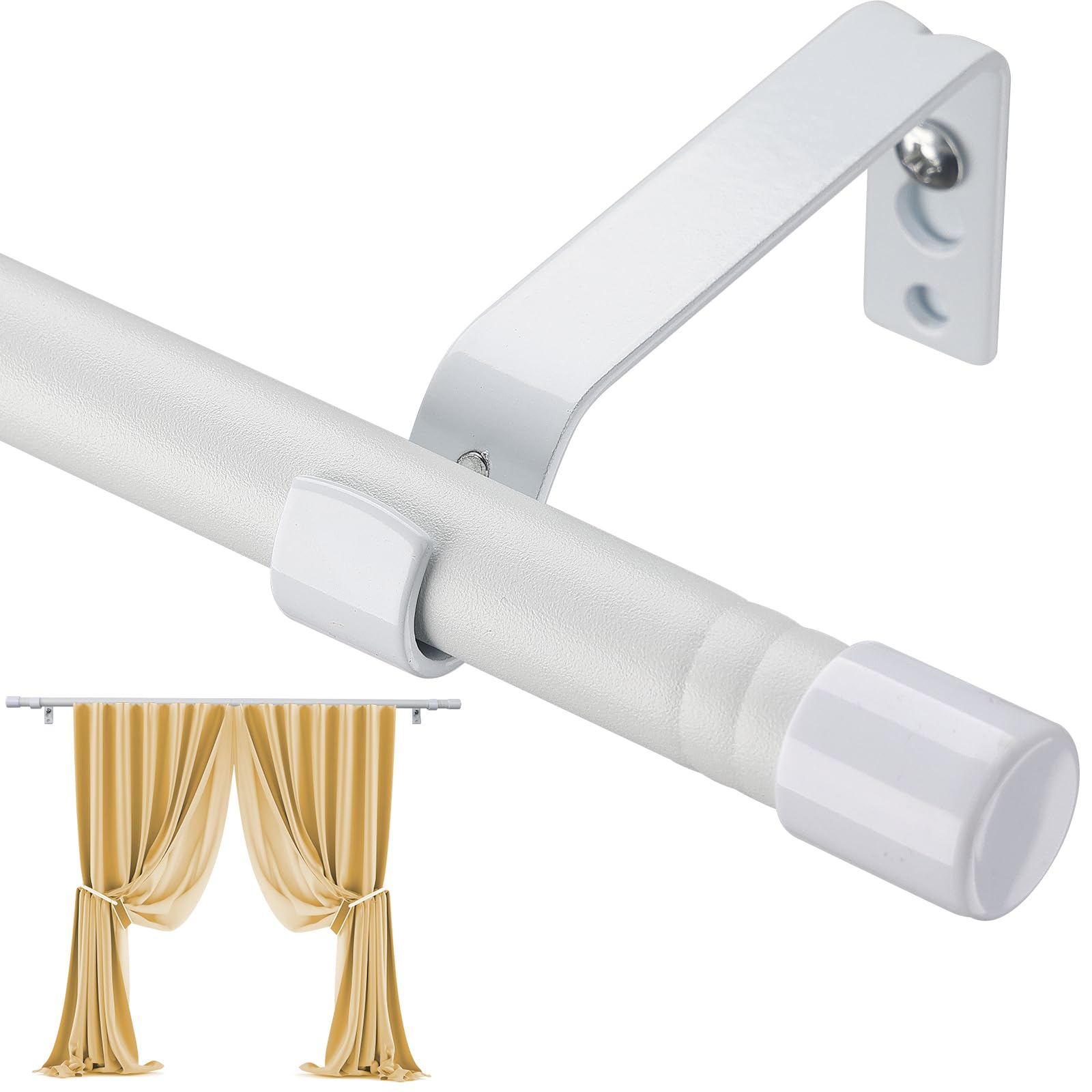 Stylish Matt White Curtain Pole Set for Eyelet Curtains 76-157 cm, Heavy Duty Metal with Brackets
