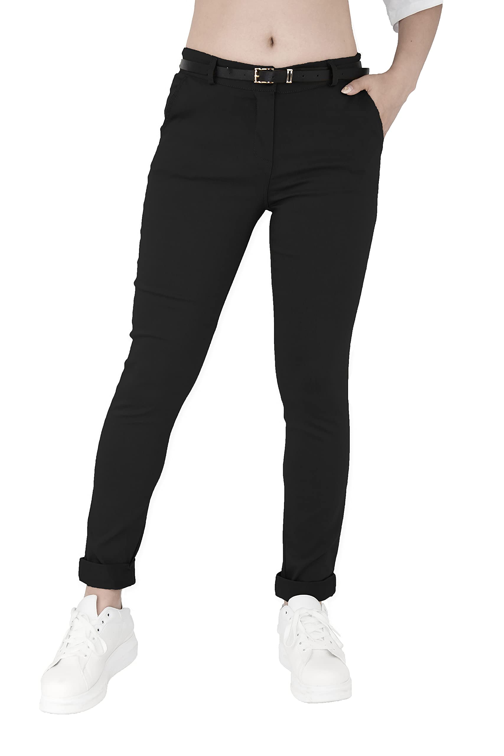 Women's Stretch Chino Trousers with Belt - Black L-image-9da29b64-9802-4a59-9211-9ed98d3f6500-110023