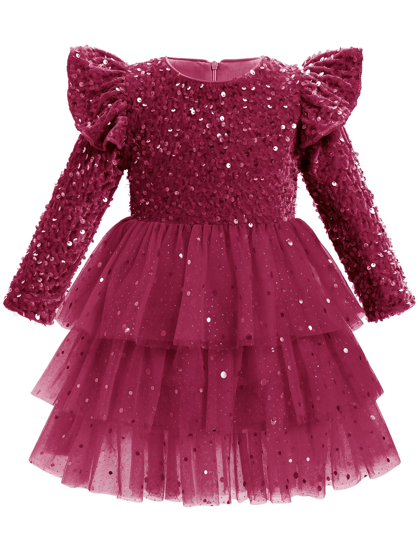 Velvet Princess Dress Sequin Ruffle - Wine Red 9-12 Months-image-ac99303c-7459-4ca3-9b9d-8b29f6e31b83-109538