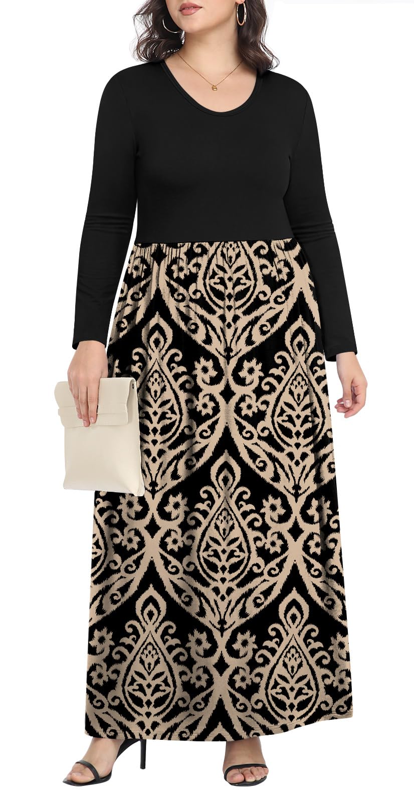 POPYOUNG Autumn-Winter Women'S Maxi Dress Casual Long Sleeves Long Dresse