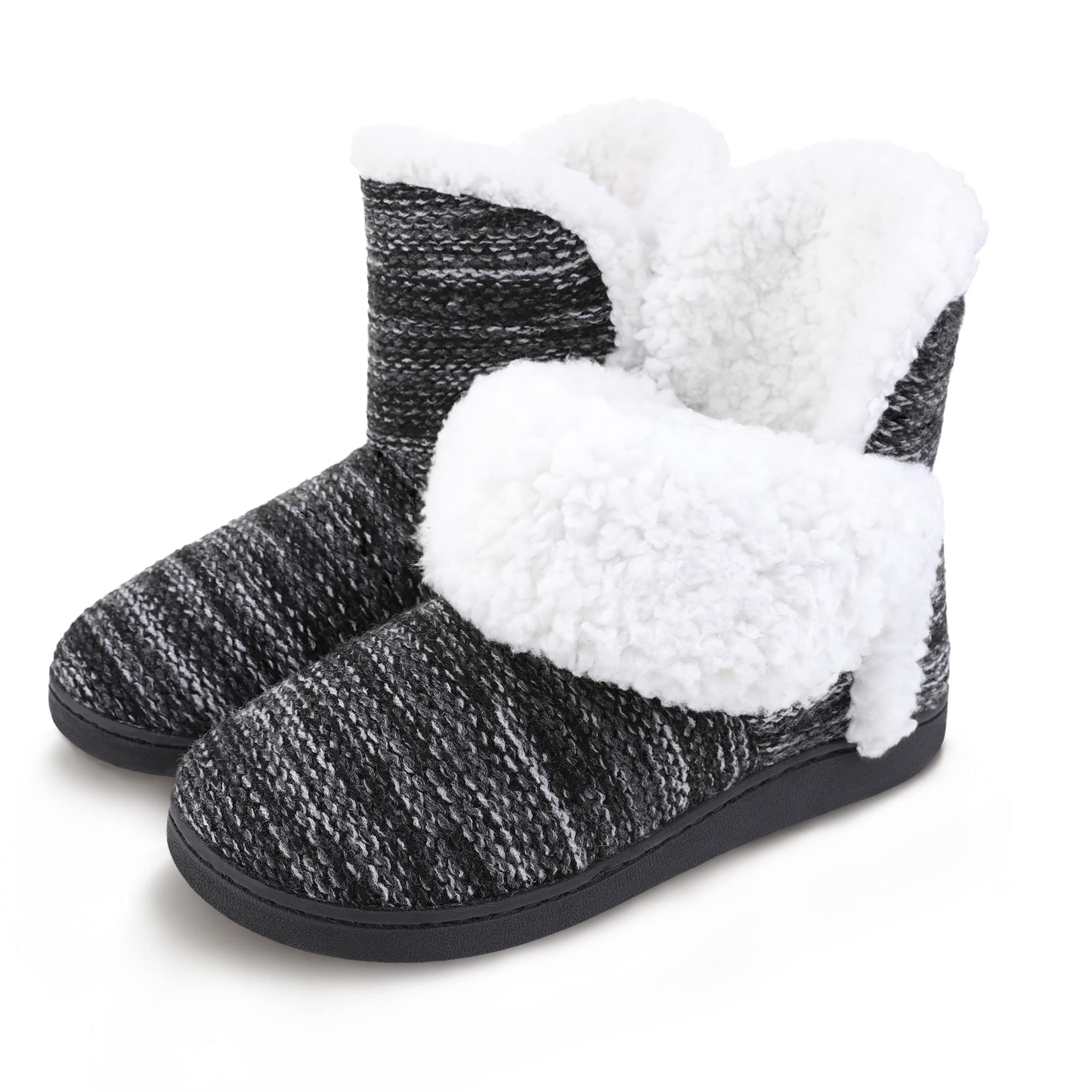 Womens Knitted Slipper Boots Warm Fleece Lined Cosy MIXIN Black 9 10-image-cae5041b-4ce1-4420-8043-7bd318f783e6-35876