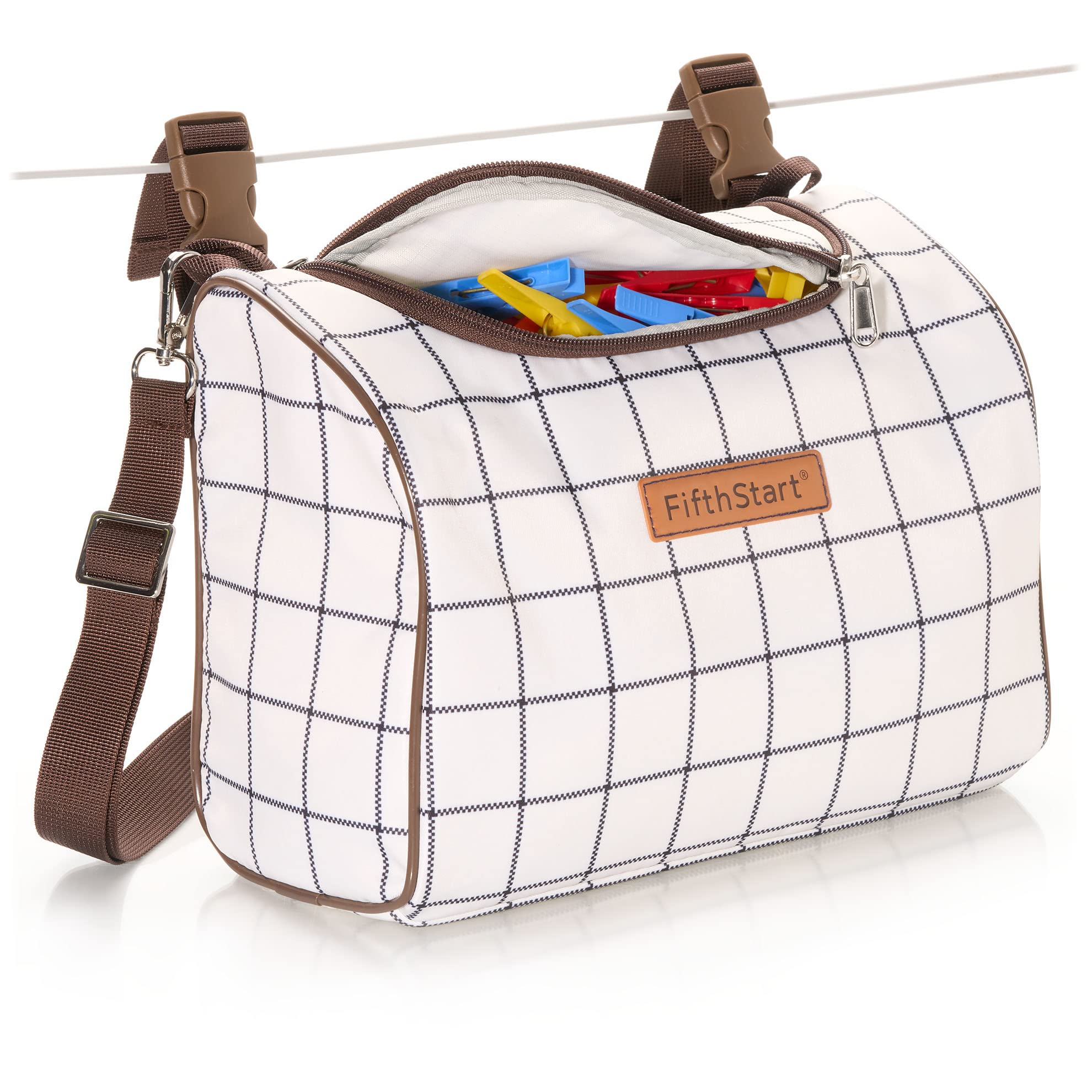 Multipurpose Waterproof Peg Bag - Holds 300 Pegs, Brown Check, Heavy Duty with Straps & Clips-image-7c76c5af-e458-488d-bf16-a824eb627e1d-59958
