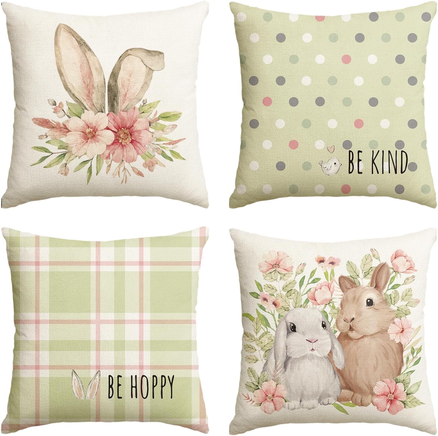 Green Stripe Bunny Ears Easter Cushion Covers Set of 4, 45x45 cm-image-bda9e889-87eb-46d1-b166-3819a95de925-65069