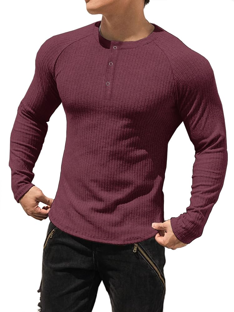 Men's Ribbed Henley Shirt - Red L-image-ab7b6bd4-7d09-46ce-adce-54b10ae39aba-111536