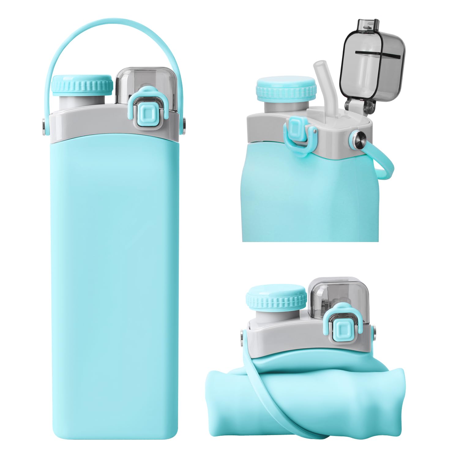 600ml Blue Nefeeko Collapsible Water Bottle with Straw & Strap-image-b5471a1a-2317-4e2e-90e5-2184fadb5b3a-59159